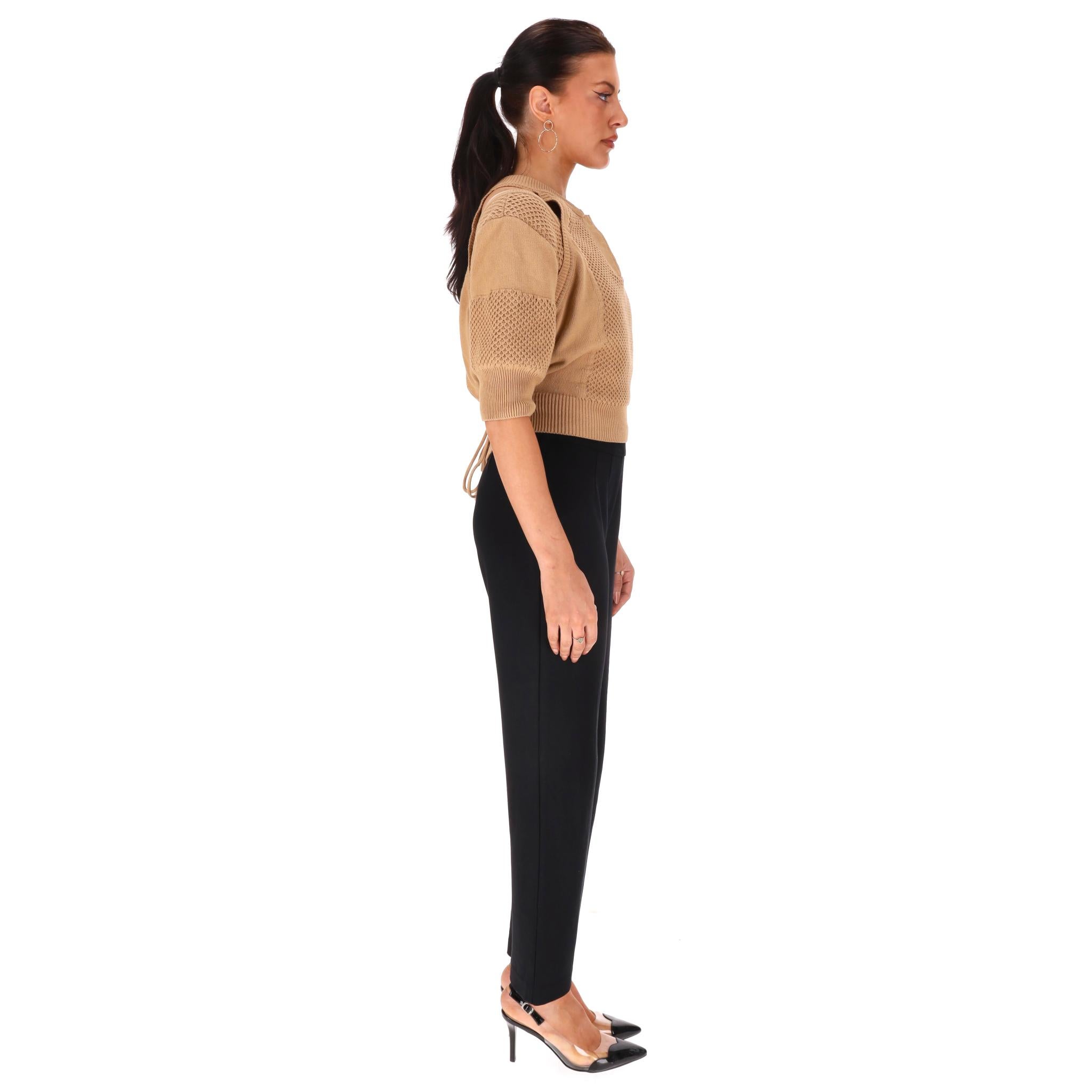 Top de punto de algodón con detalle recortado Fendi Beige en venta
