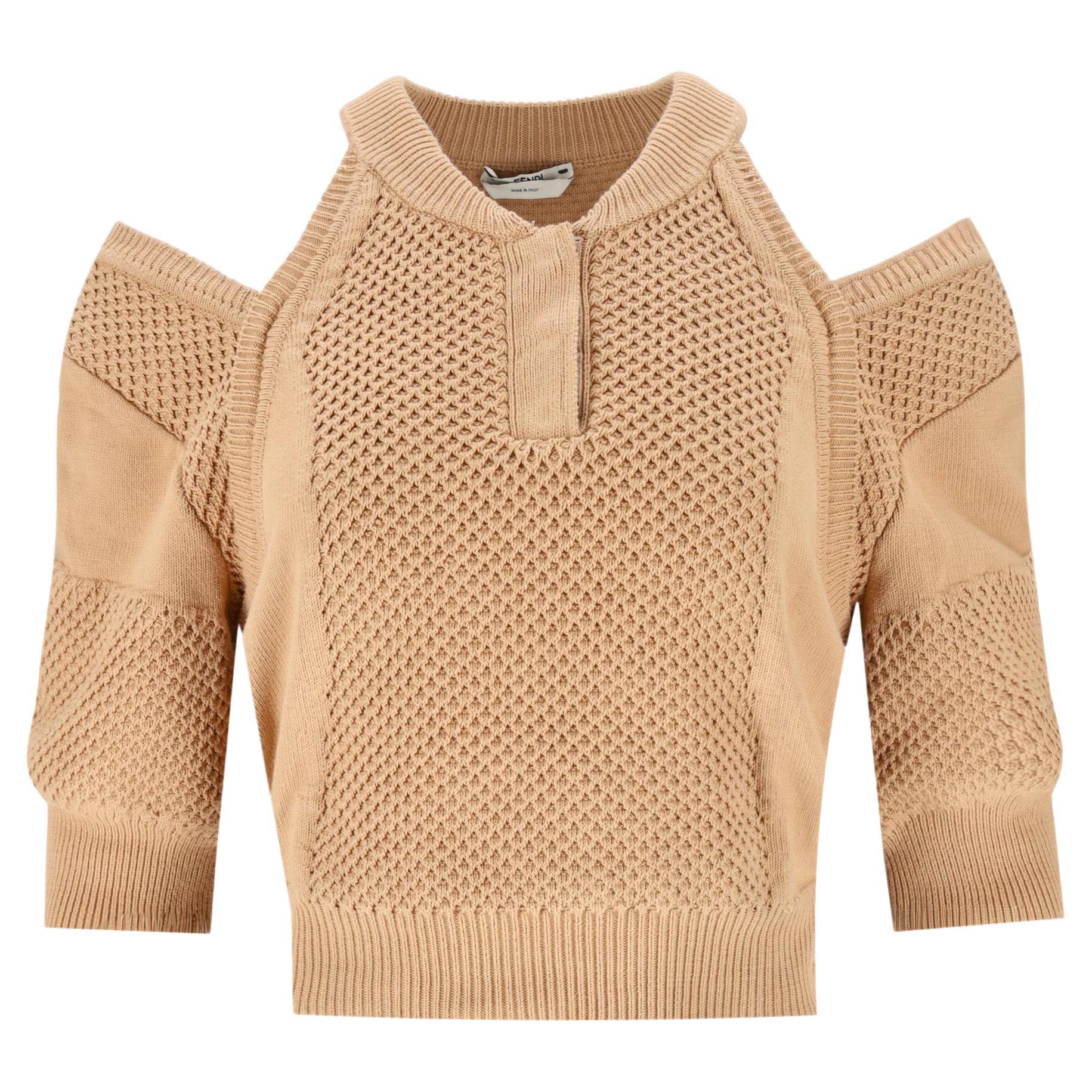 Fendi Knitted Cut-Out Detail Cotton Top