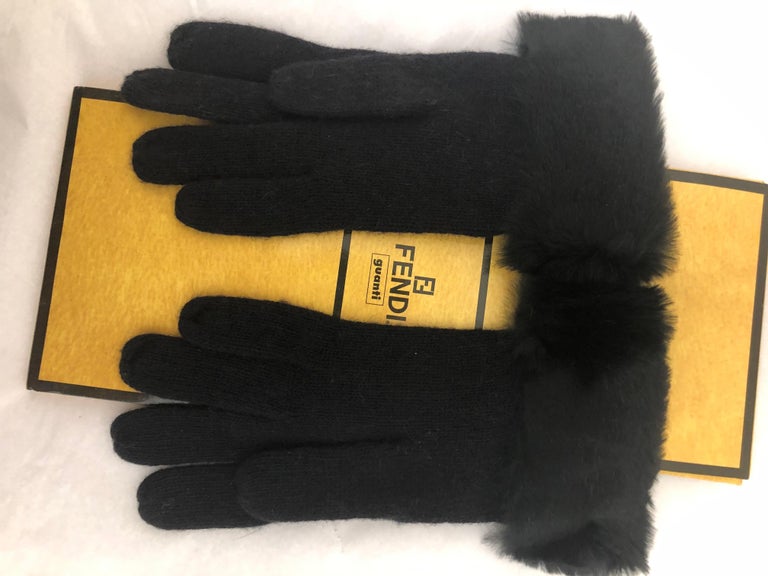 Fendi Lambs Wool/Angora w/Rabbit Fur Cuffs Gloves 71/2-8. In original  package For Sale at 1stDibs