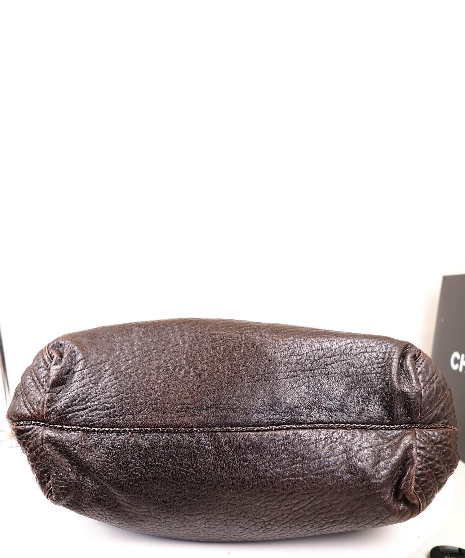 Black Fendi Large Spy Bag Brown Leather Zucca Lining Vintage 1990's
