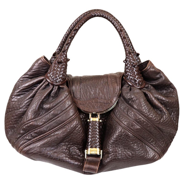 Fendi Large Spy Bag Brown Leather Zucca Lining Vintage 1990's For Sale ...