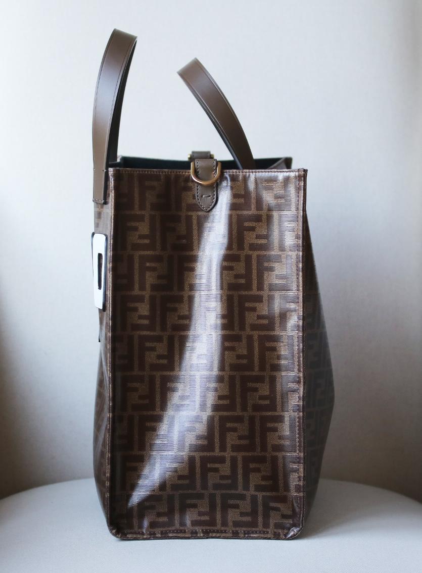 Brown Fendi Leather Appliquéd Coated Canvas Tote Bag