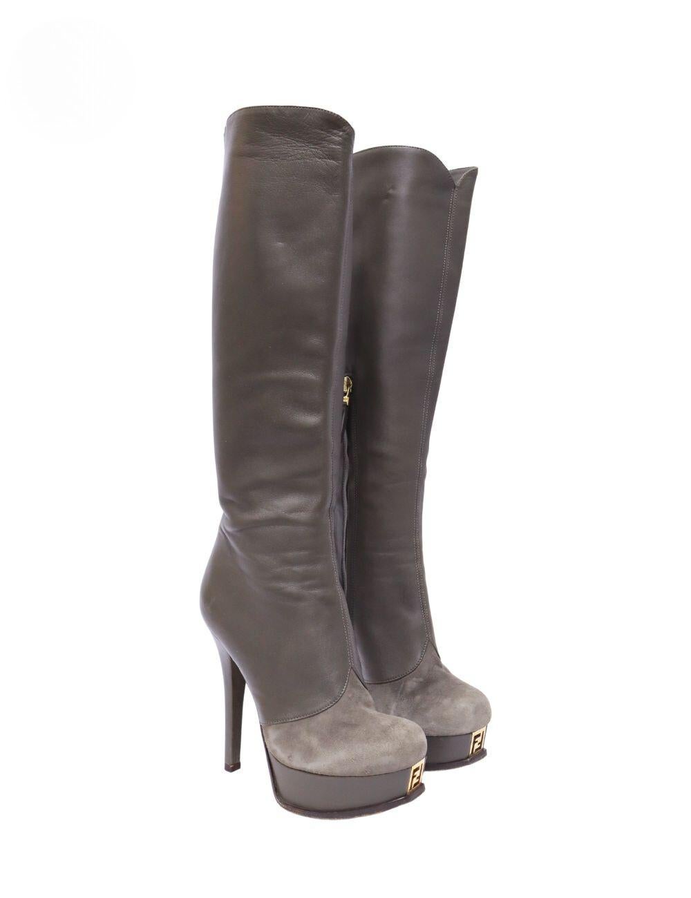 Women's Fendi Leather Knee Length Boots Size EU 36 For Sale