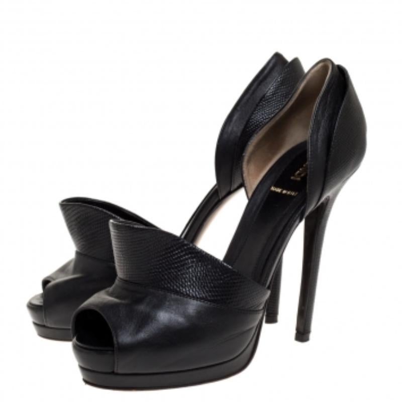 Fendi Leder Eidechse Druck Anemone D'orsay Peep Toe Plateau Pumps Größe 38,5 (Schwarz) im Angebot