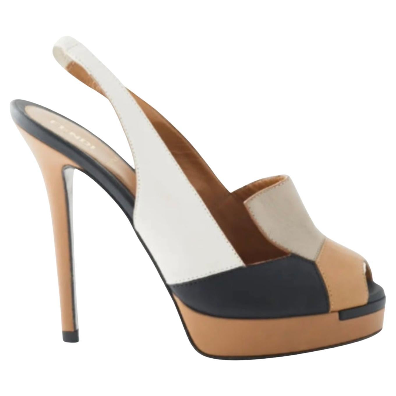Fendi Leather Peep Toe Slingback Sandals - '10s For Sale