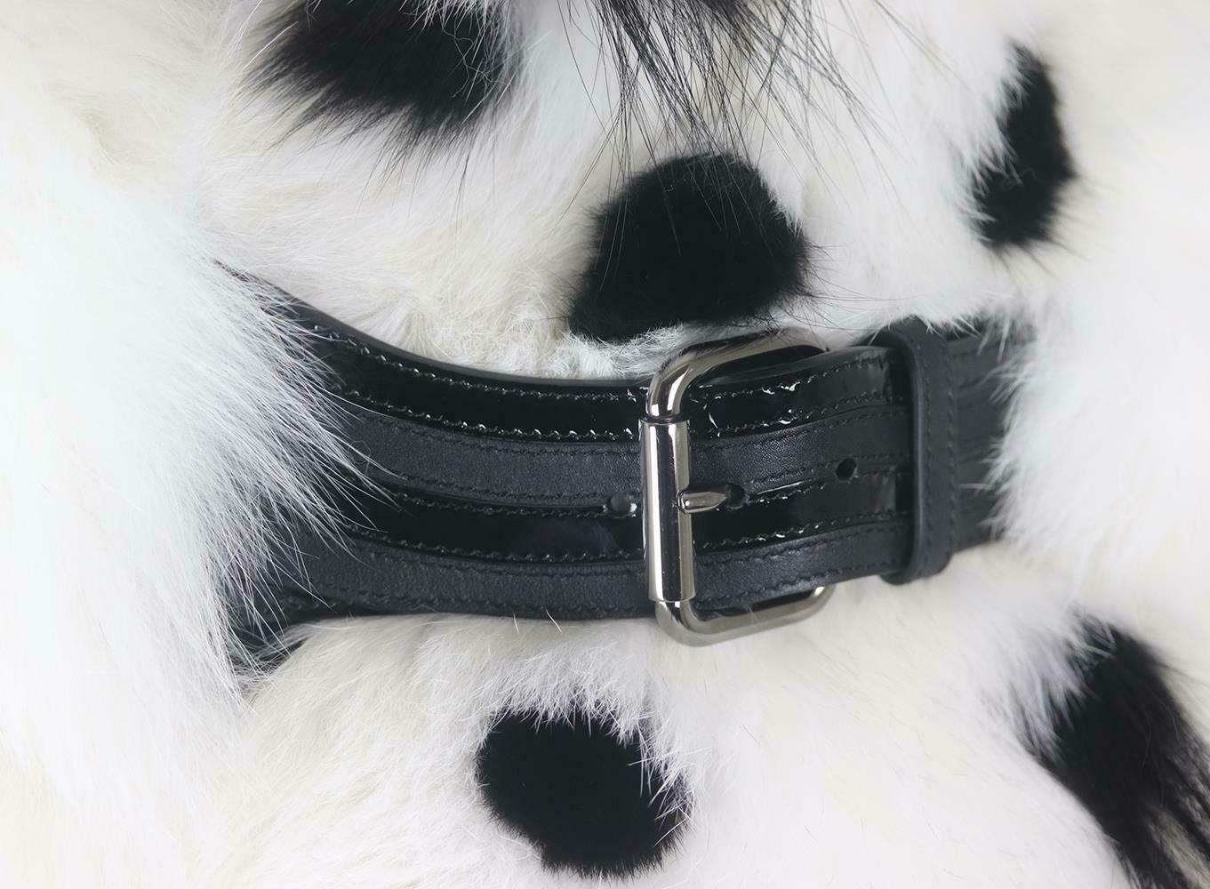 Gray Fendi Leather Trimmed Printed Fox Fur Scarf