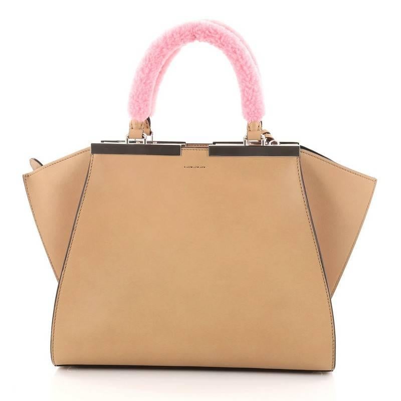 Women's Fendi Leather with Shearling Petite 3Jours Handbag