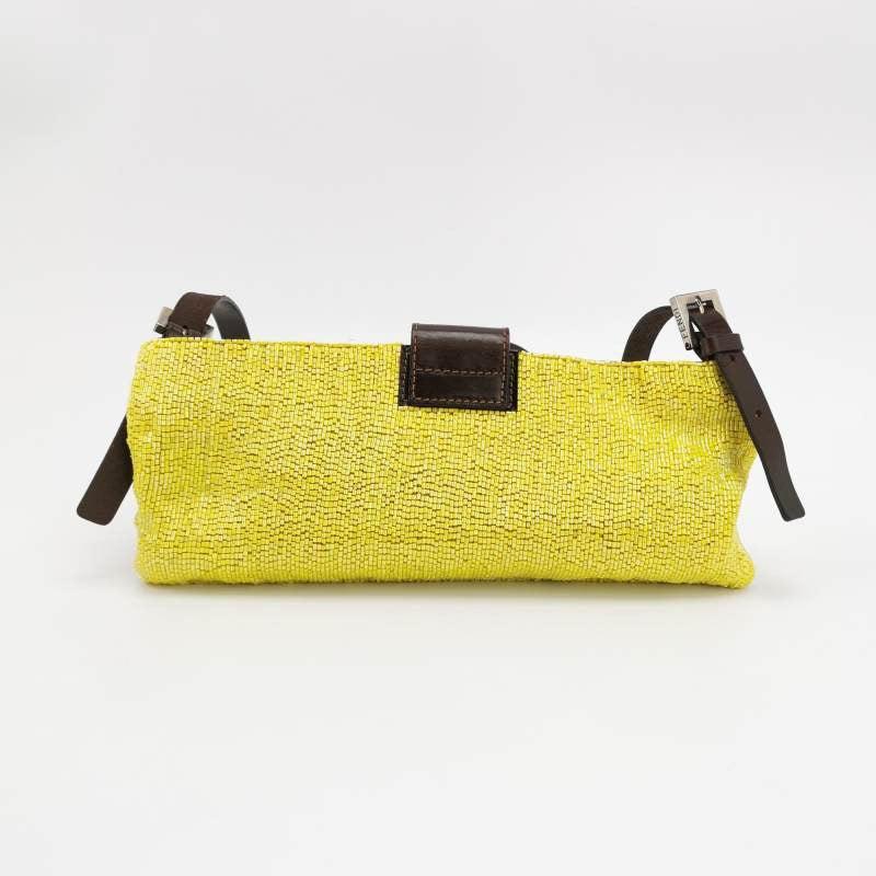Fendi Lemon Yellow Beaded Top Opening Crossbody Bag In Excellent Condition For Sale In AUBERVILLIERS, FR