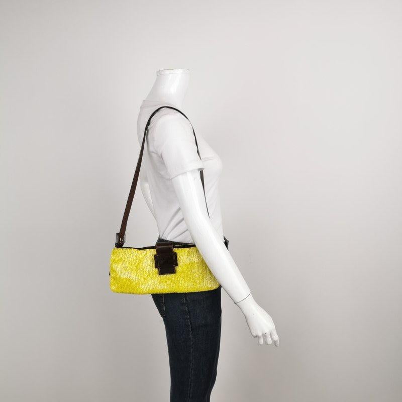 Fendi Lemon Yellow Beaded Top Opening Crossbody Bag For Sale 1