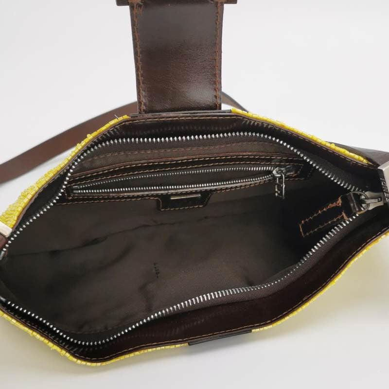 Fendi Lemon Yellow Beaded Top Opening Crossbody Bag For Sale 4