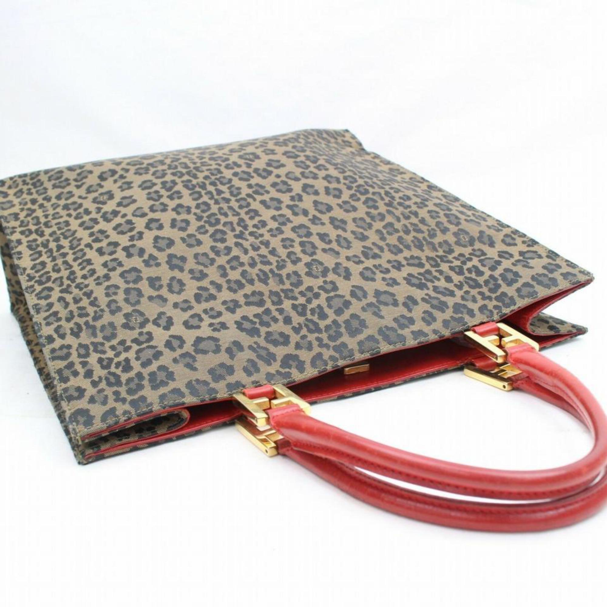 Women's Fendi Leopard Cheetah Shopper 869803 Brown Nylon Tote For Sale