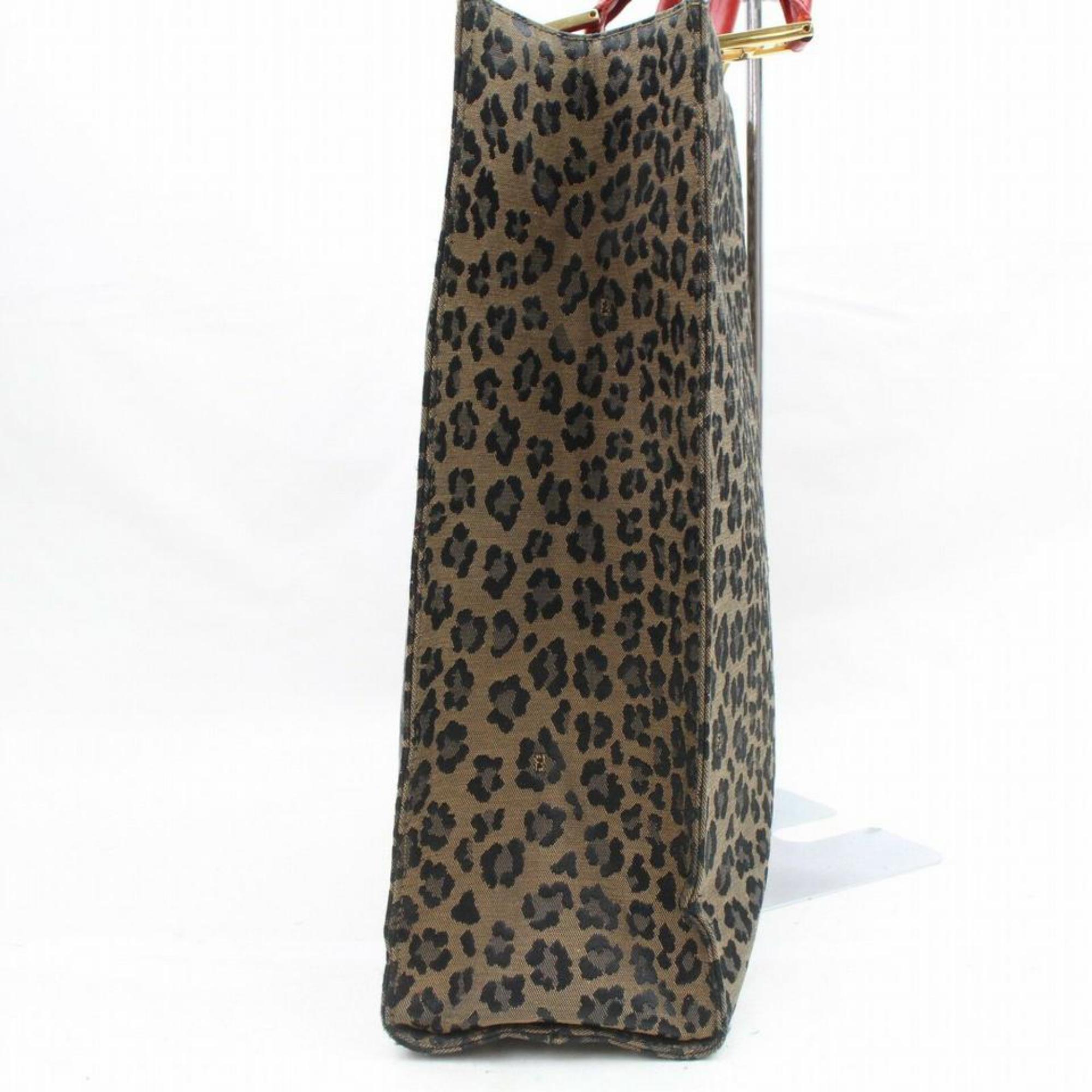 Fendi Leopard Cheetah Shopper 869803 Brown Nylon Tote For Sale 3