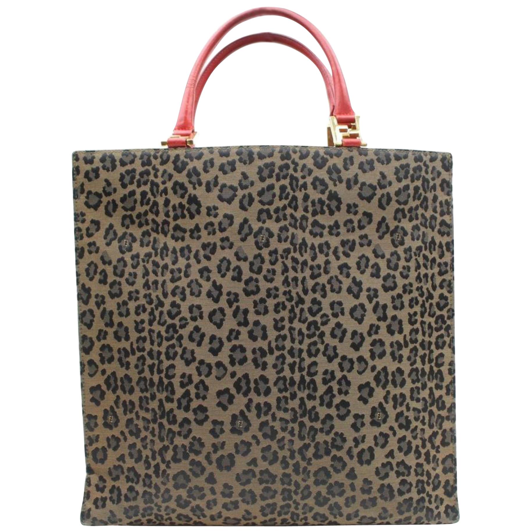 Fendi Leopard Cheetah Shopper 869803 Brown Nylon Tote For Sale