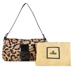 Fendi Leopard Pony Hair 'FF' Buckle Vintage Baguette Shoulder Bag