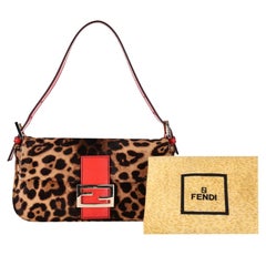 Fendi Leopard Pony Hair 'FF' Buckle Vintage Baguette Shoulder Bag