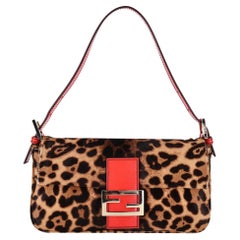Fendi Leopard Pony Hair 'FF' Buckle Vintage Baguette Shoulder Bag