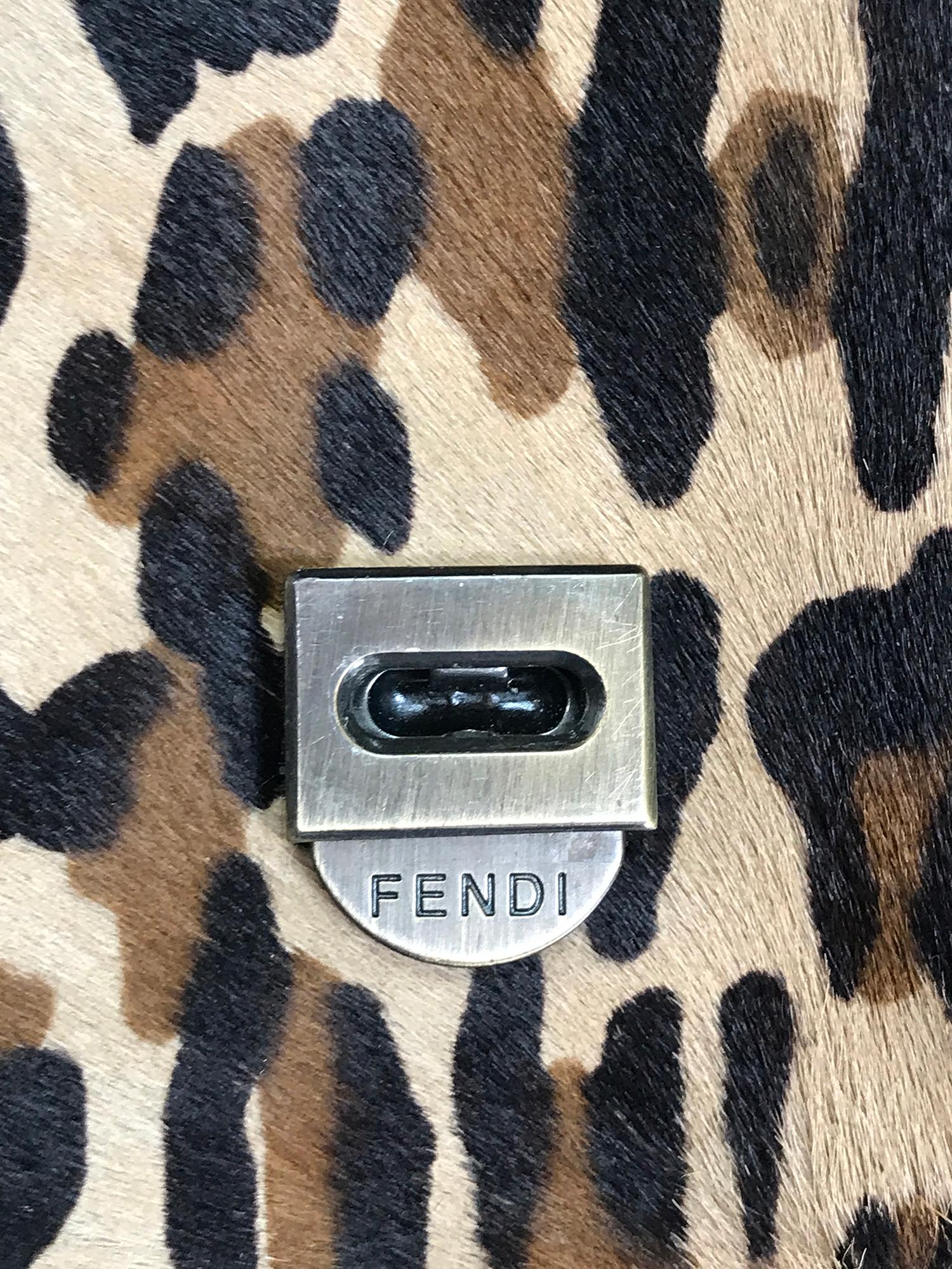 Fendi Leopard Print Calf Hair and Black Patent Leather B Bag  3