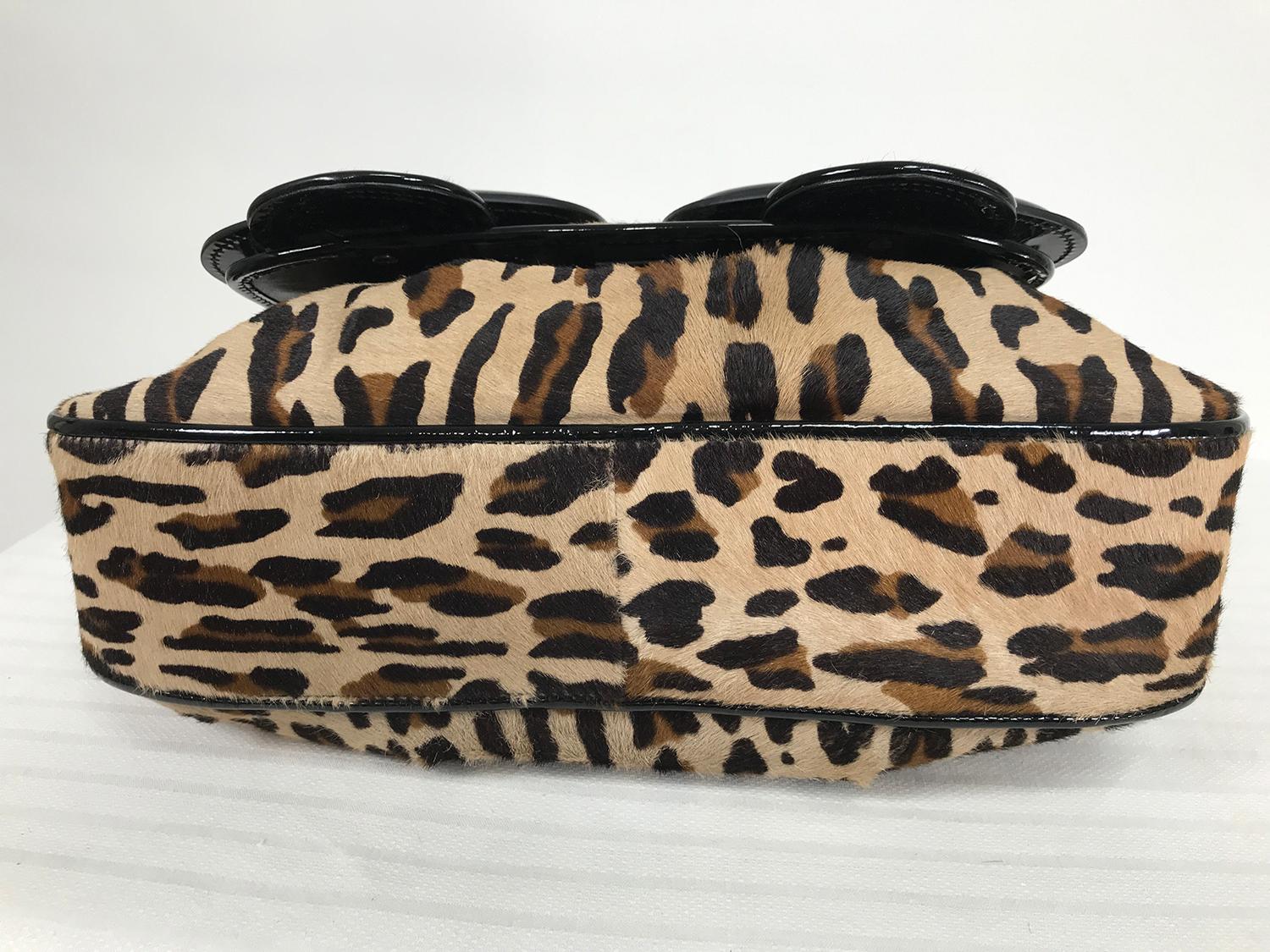 Fendi Leopard Print Calf Hair and Black Patent Leather B Bag  2
