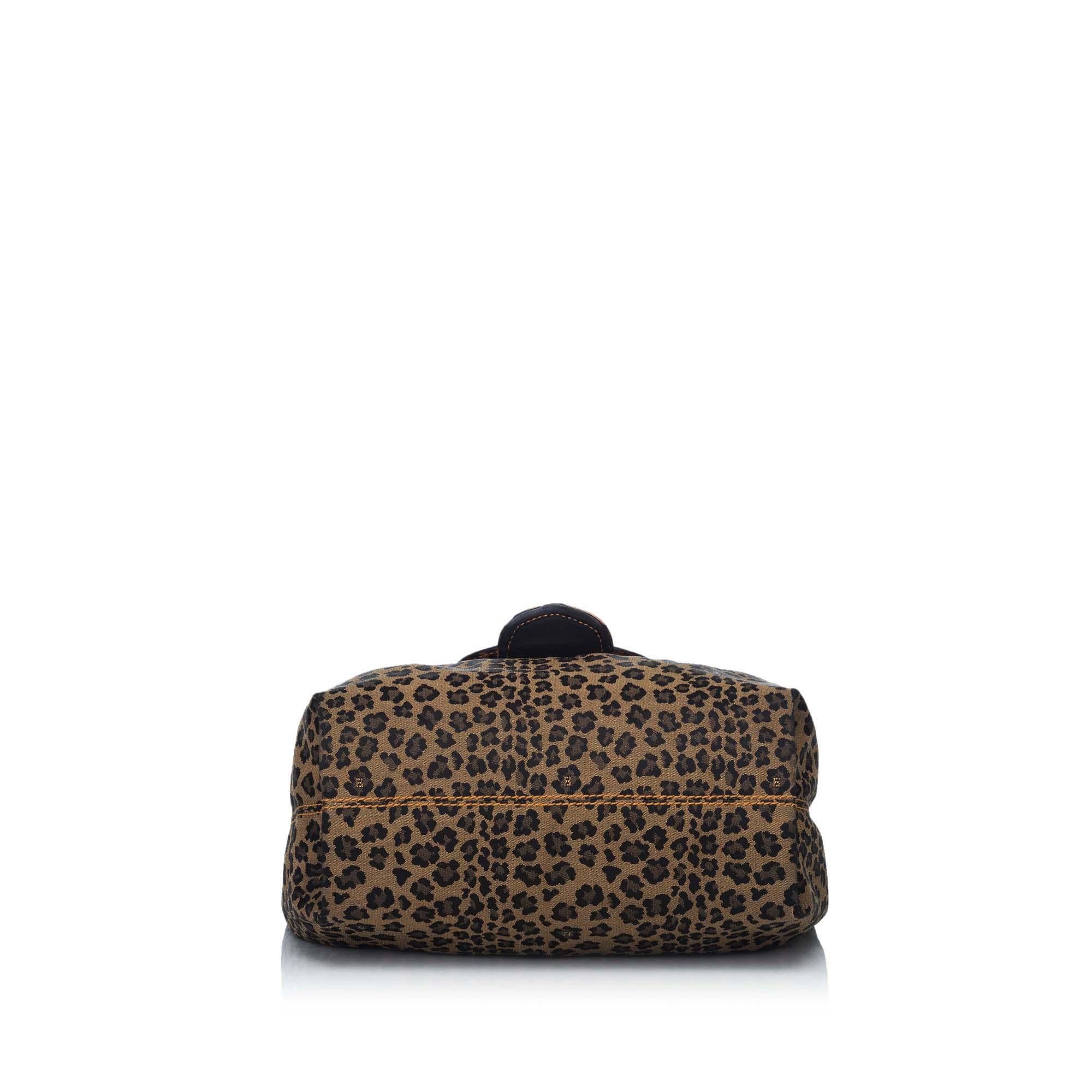 Black Fendi Leopard Print Hobo Bag