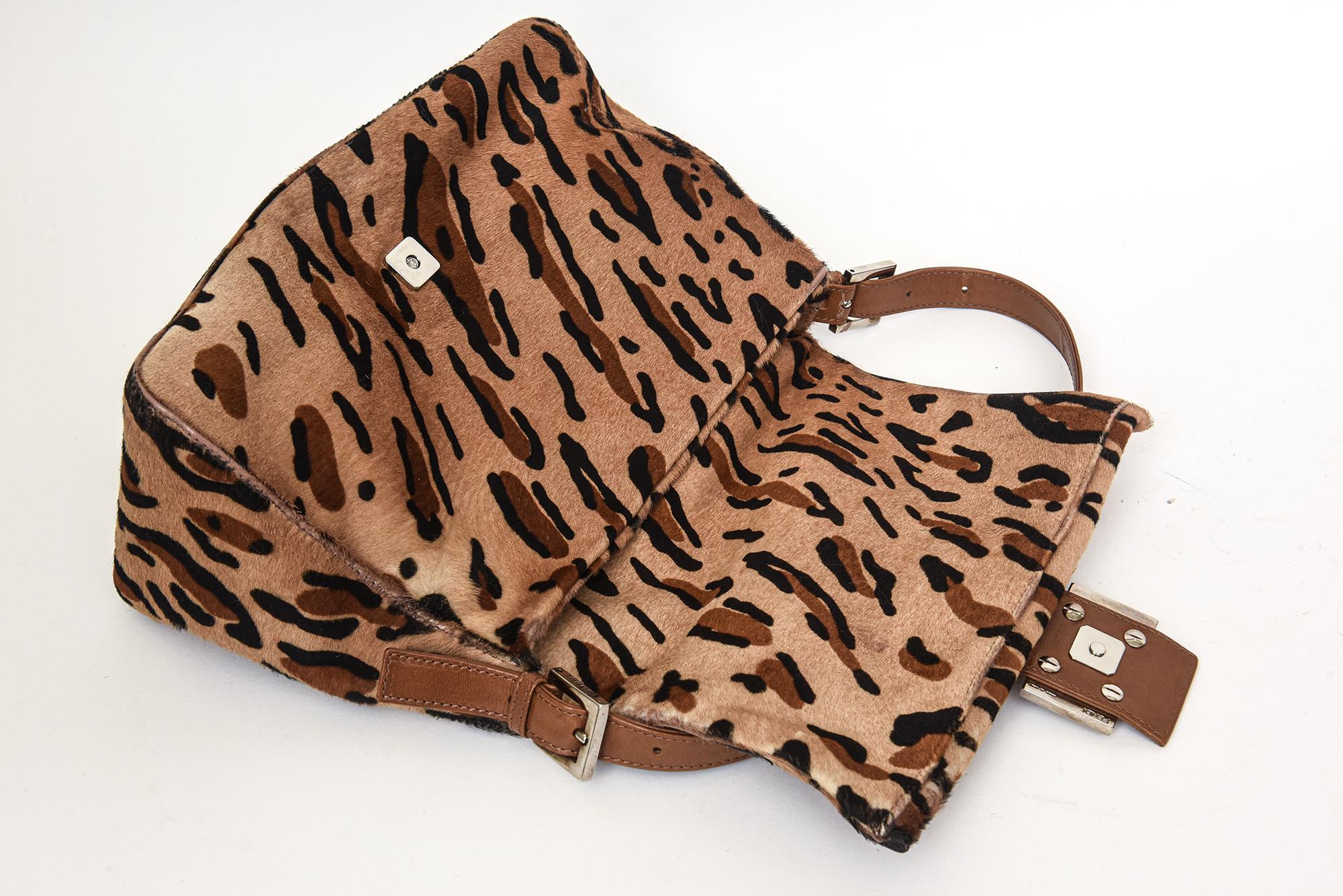 Fendi Leopard Print Pony Hair Mama Baguette Handbag With Leather Handle  6