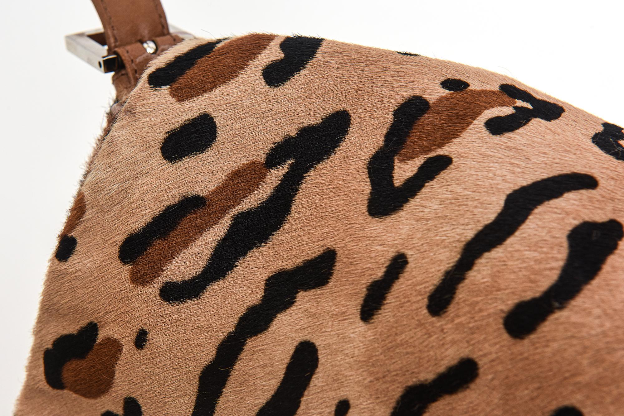 Women's Fendi Leopard Print Pony Hair Mama Baguette Handbag With Leather Handle 