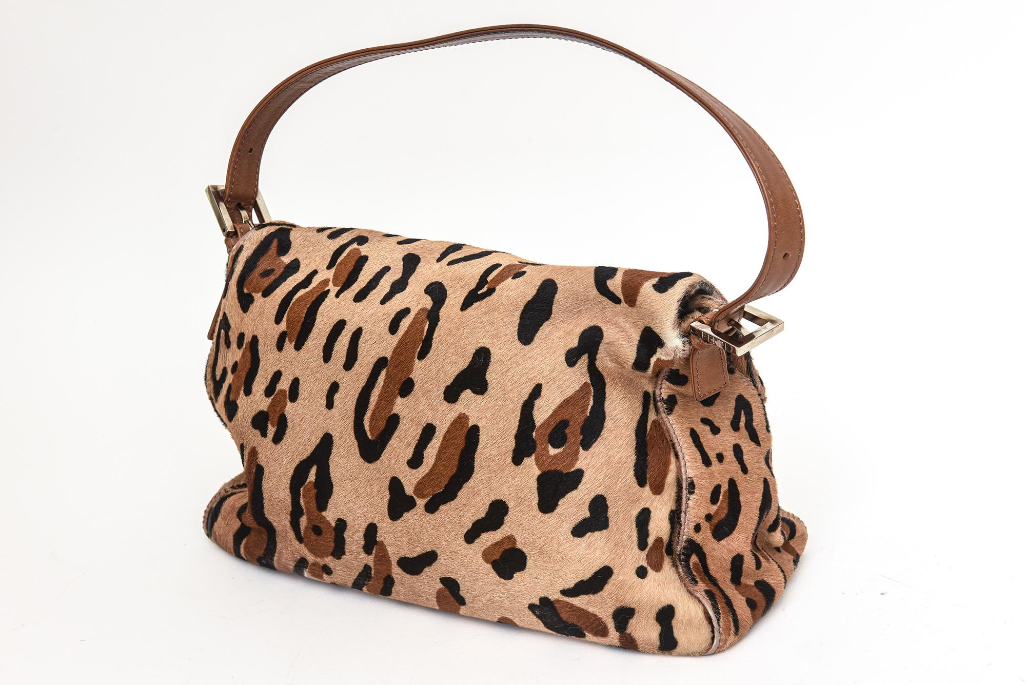 Fendi Leopard Print Pony Hair Mama Baguette Handbag With Leather Handle  1
