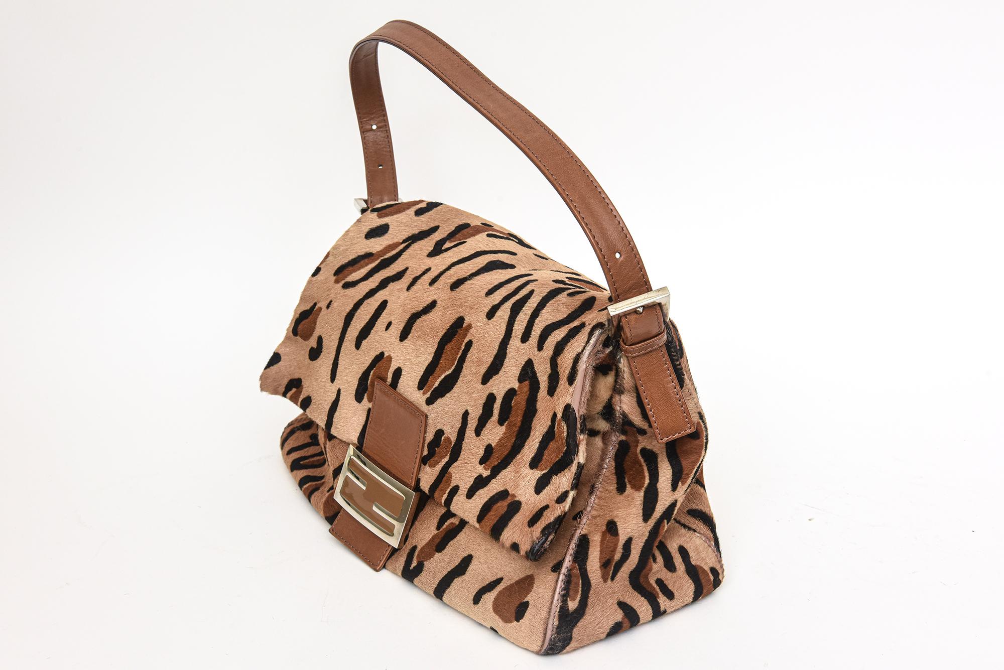 Fendi Leopard Print Pony Hair Mama Baguette Handbag With Leather Handle  2