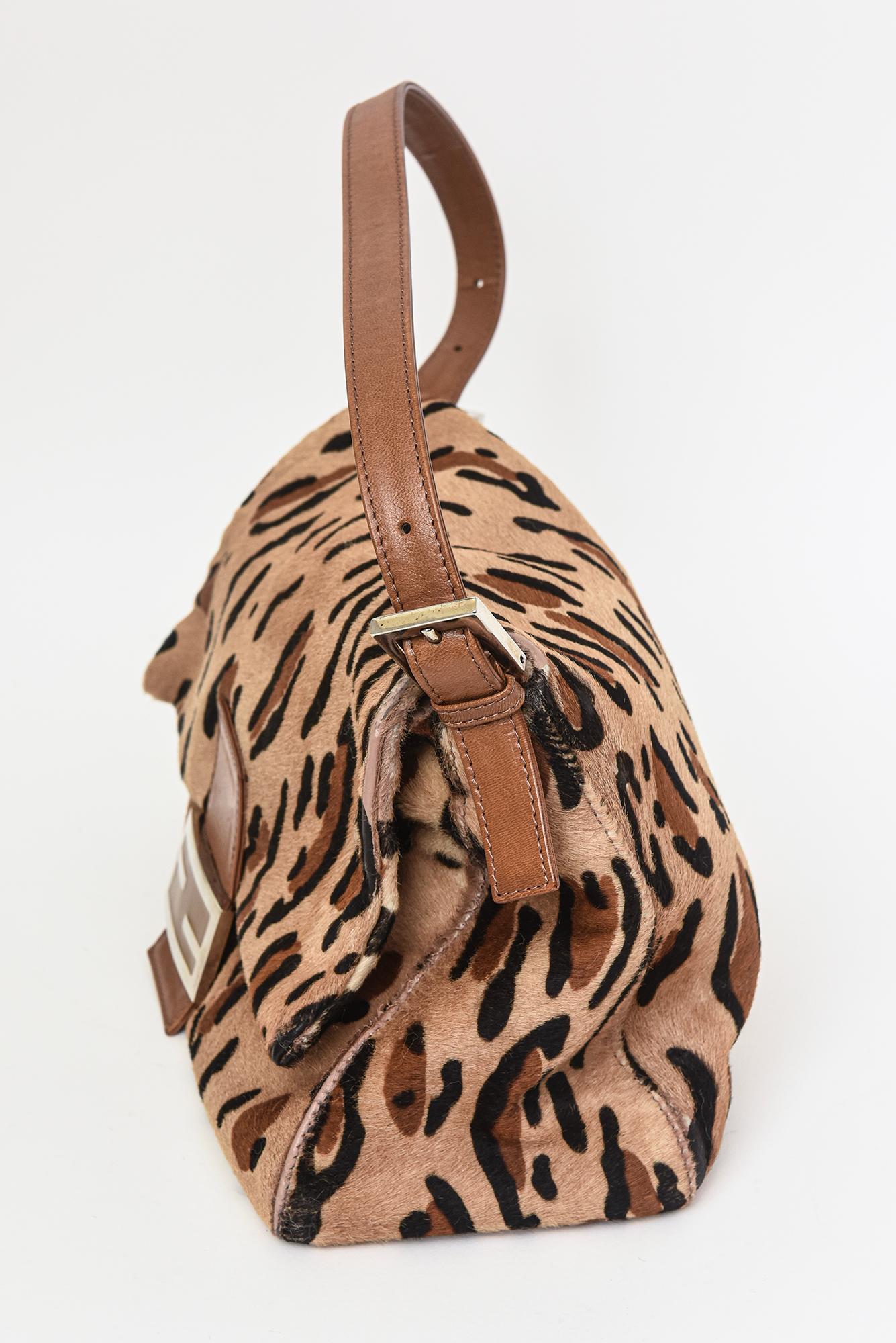 Fendi Leopard Print Pony Hair Mama Baguette Handbag With Leather Handle  3