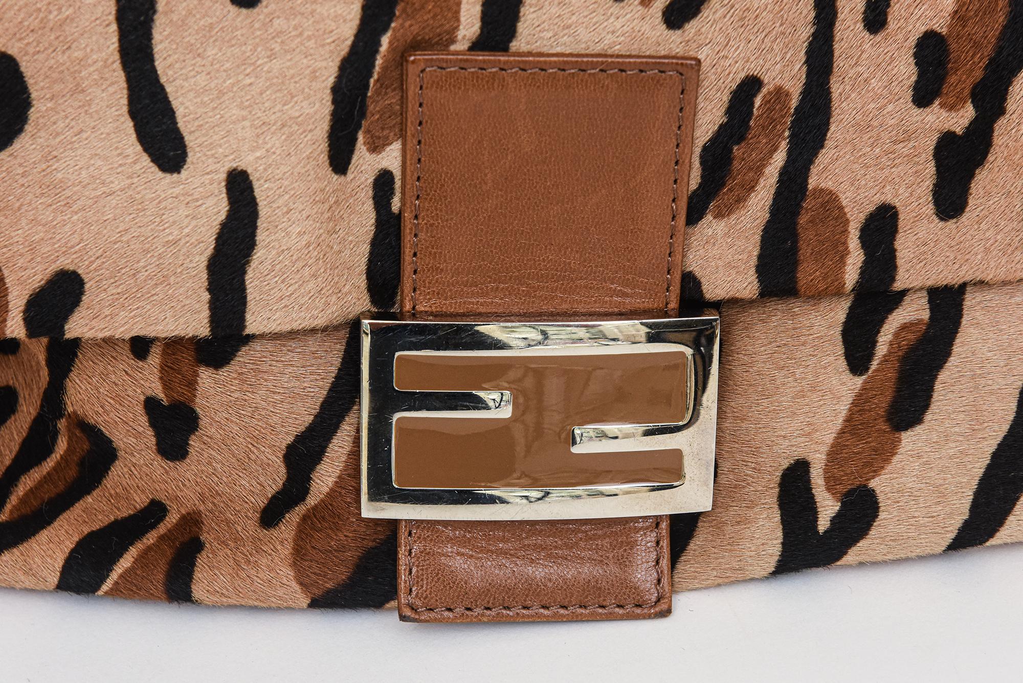 Fendi Leopard Print Pony Hair Mama Baguette Handbag With Leather Handle  4