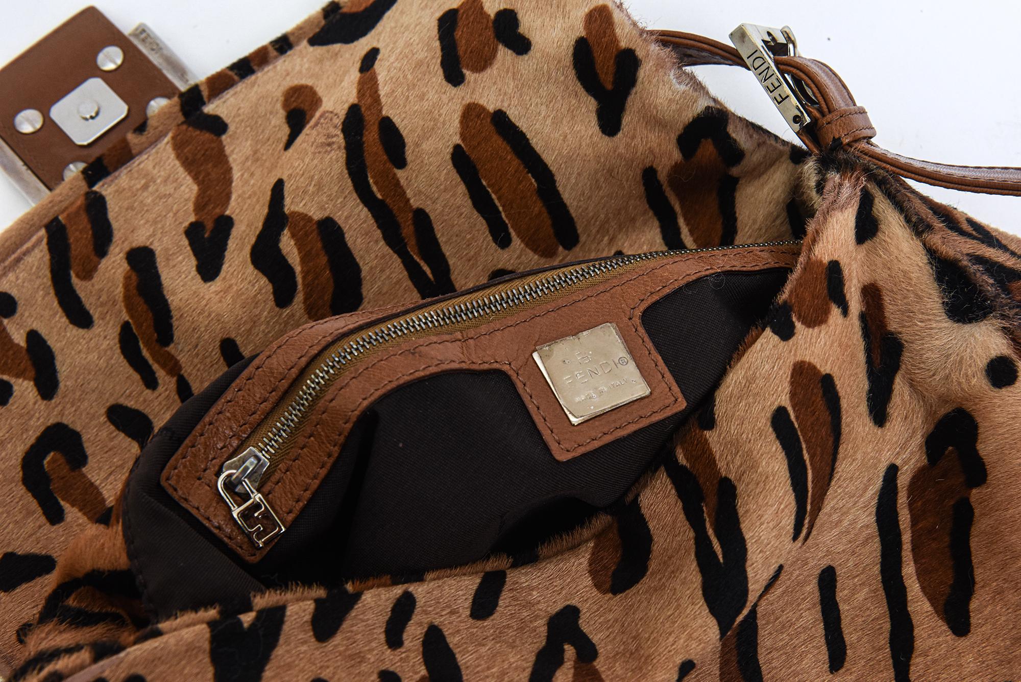 Fendi Leopard Print Pony Hair Mama Baguette Handbag With Leather Handle  5