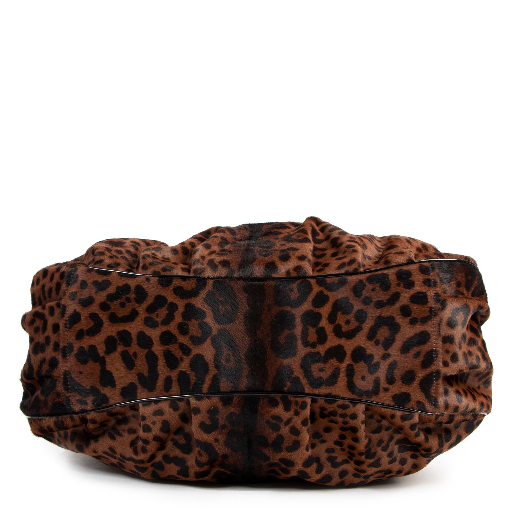 Black Fendi Leopard Print Ponyhair Patent Leather Tote