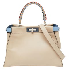 Fendi Hellbeige Leder Peekaboo geflochtene Henkeltasche mit Griff