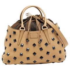 Fendi Light Beige Leather Studded B. Fab Tote