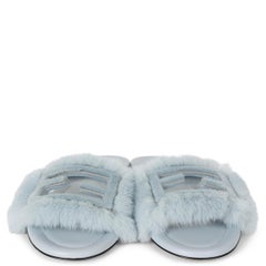 FENDI BAGUETTE azzurro chiaro con pelliccia di visone, sandali con cinturino scorrevole, taglia 39
