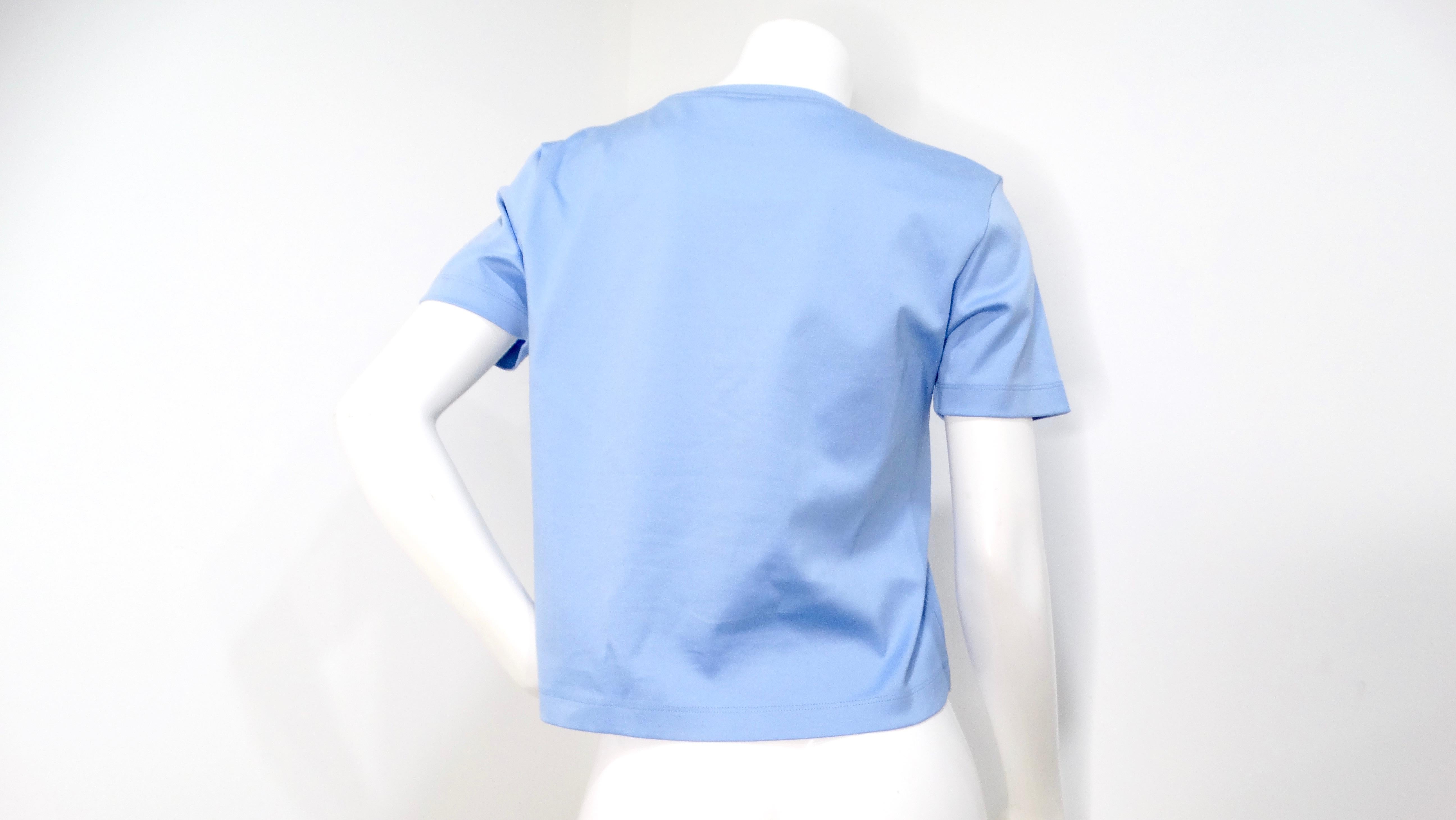 Donna Maglietta Crop Top Fendi in cotone azzurro con logo in rilievo in vendita