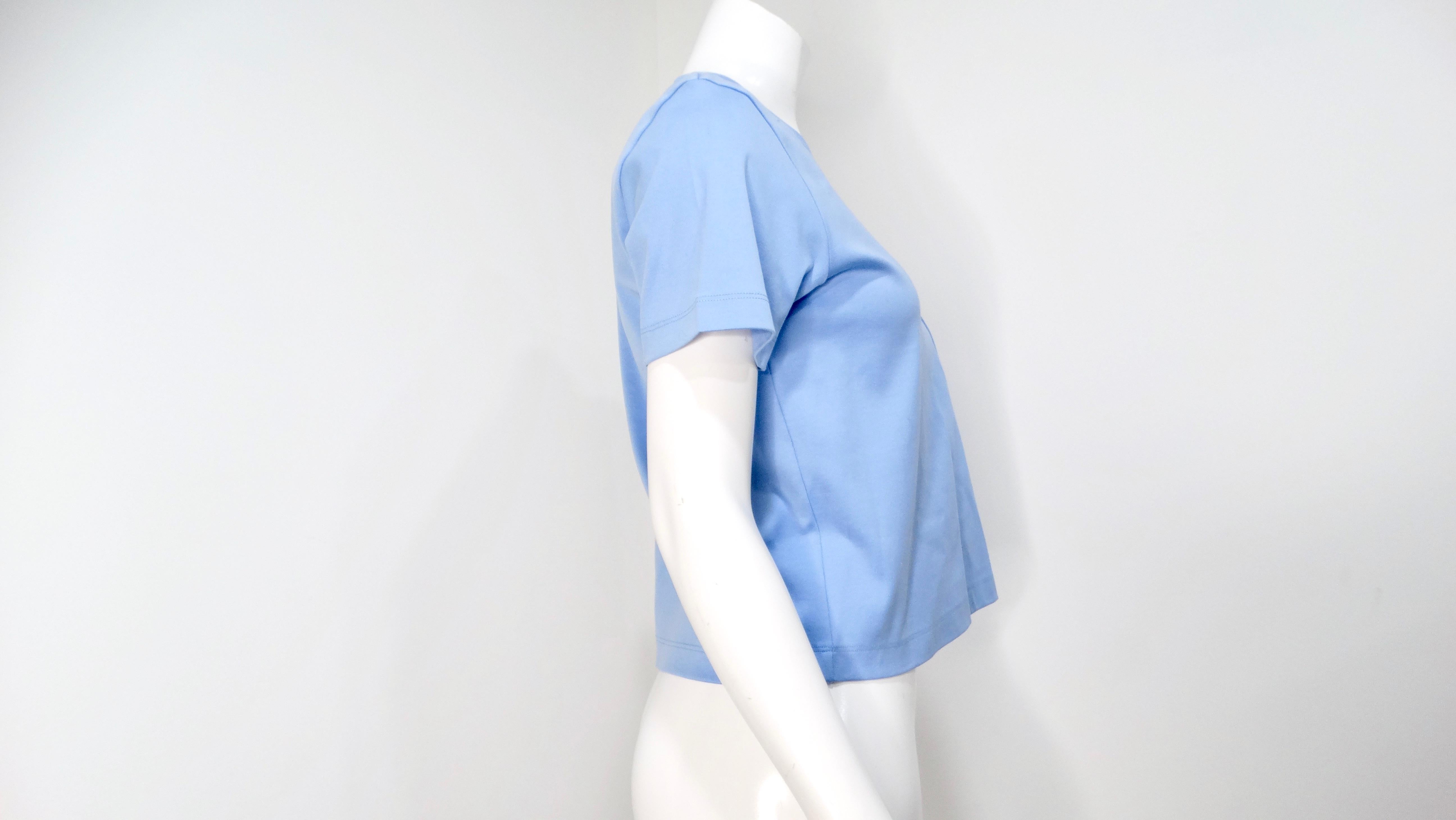 Maglietta Crop Top Fendi in cotone azzurro con logo in rilievo in vendita 1