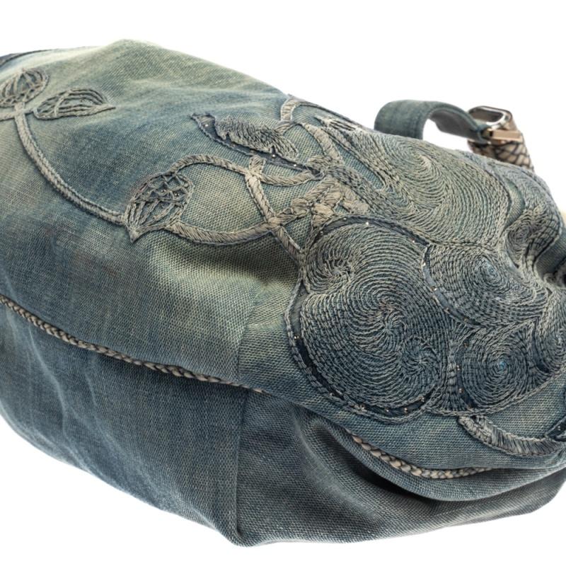 Fendi Hellblaue Denim Tasche mit gesticktem Eichhörnchen Spy 4