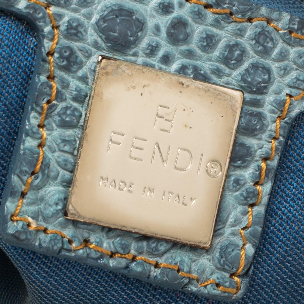 Gray Fendi Light Blue Denim FF Crystal Embellished Mama Baguette Bag