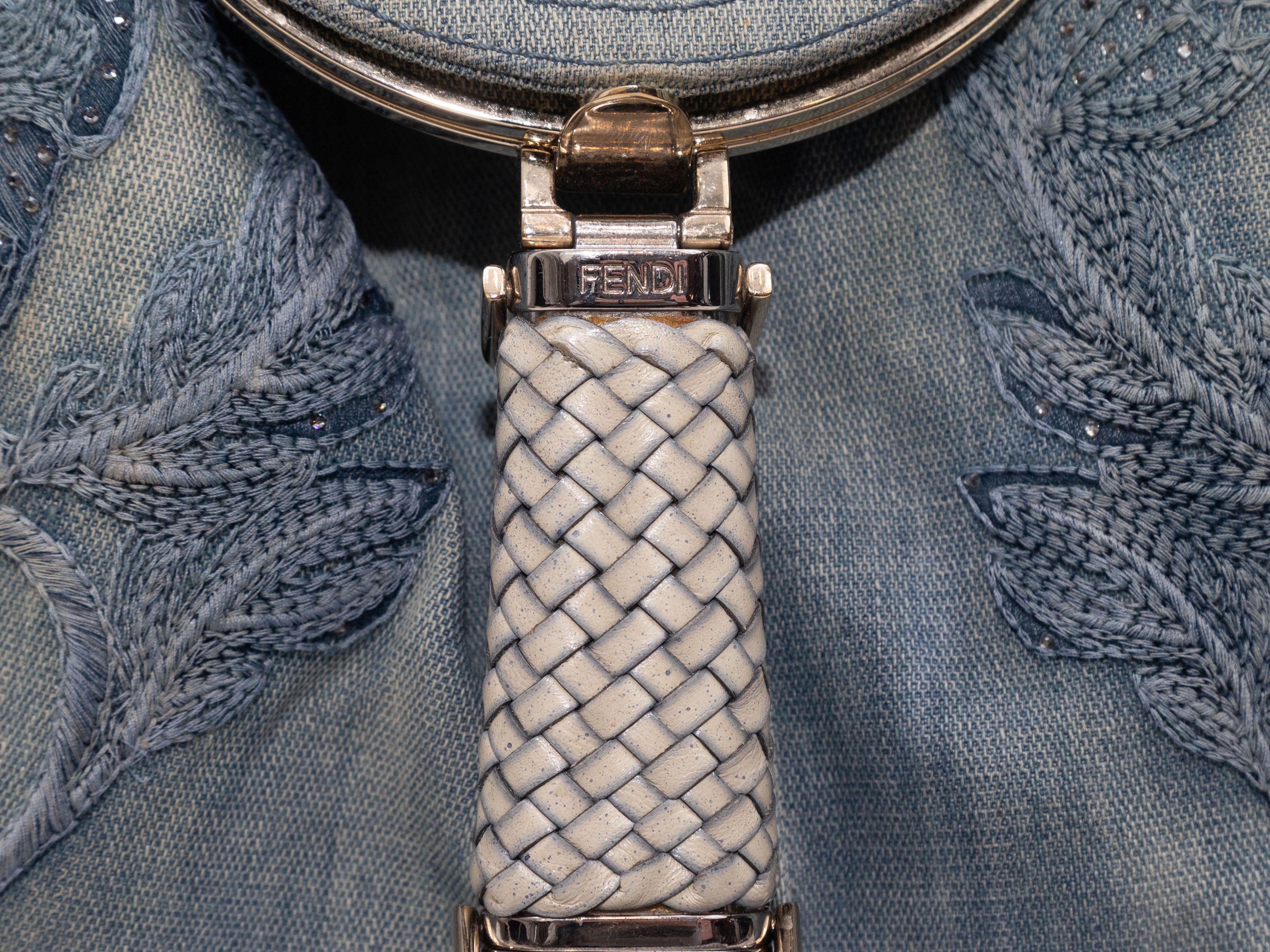 Gray Fendi Light Blue Denim Squirrel Embroidered Spy Bag