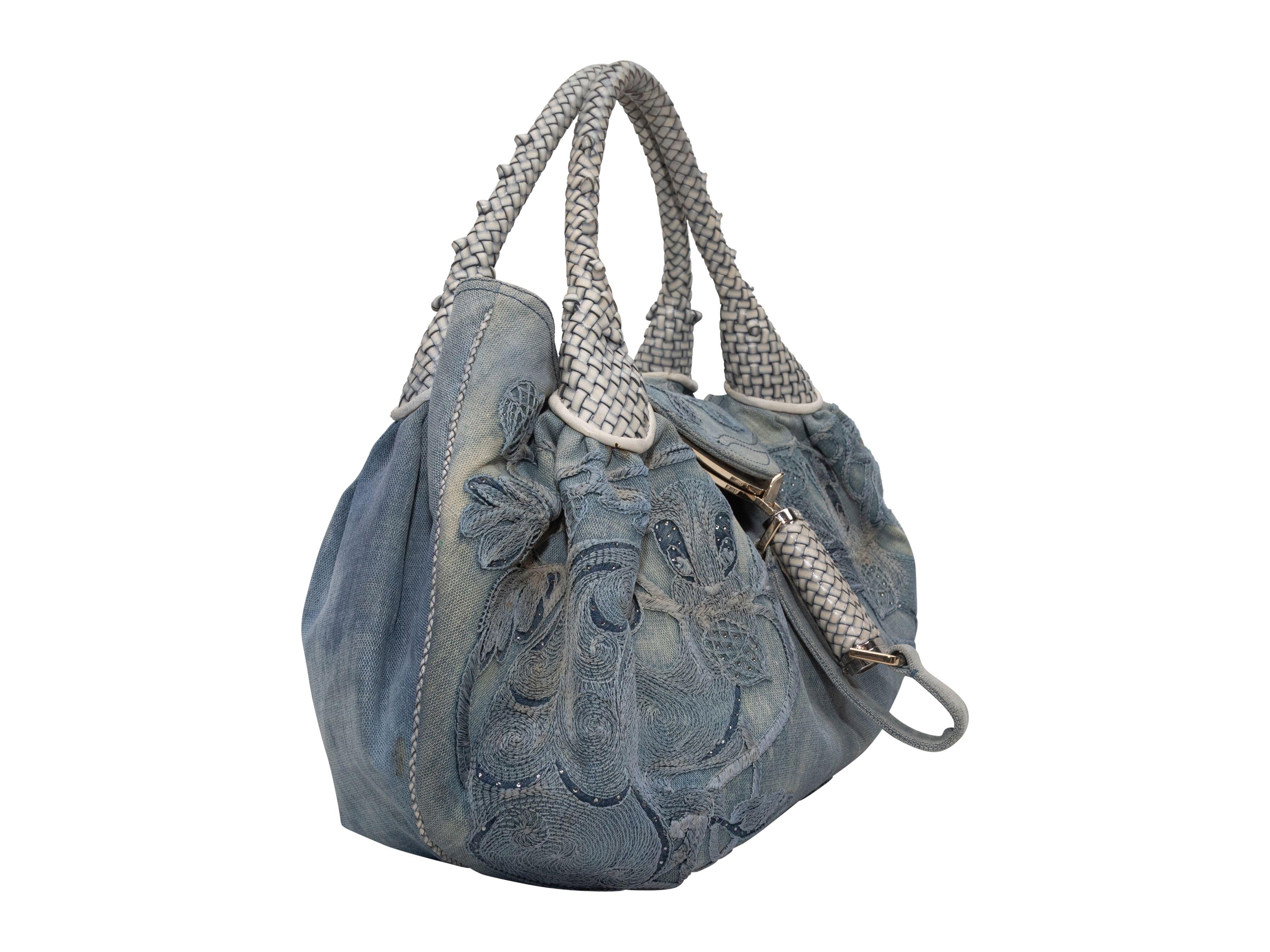 Fendi Light Blue Denim Squirrel Embroidered Spy Bag In Good Condition In New York, NY