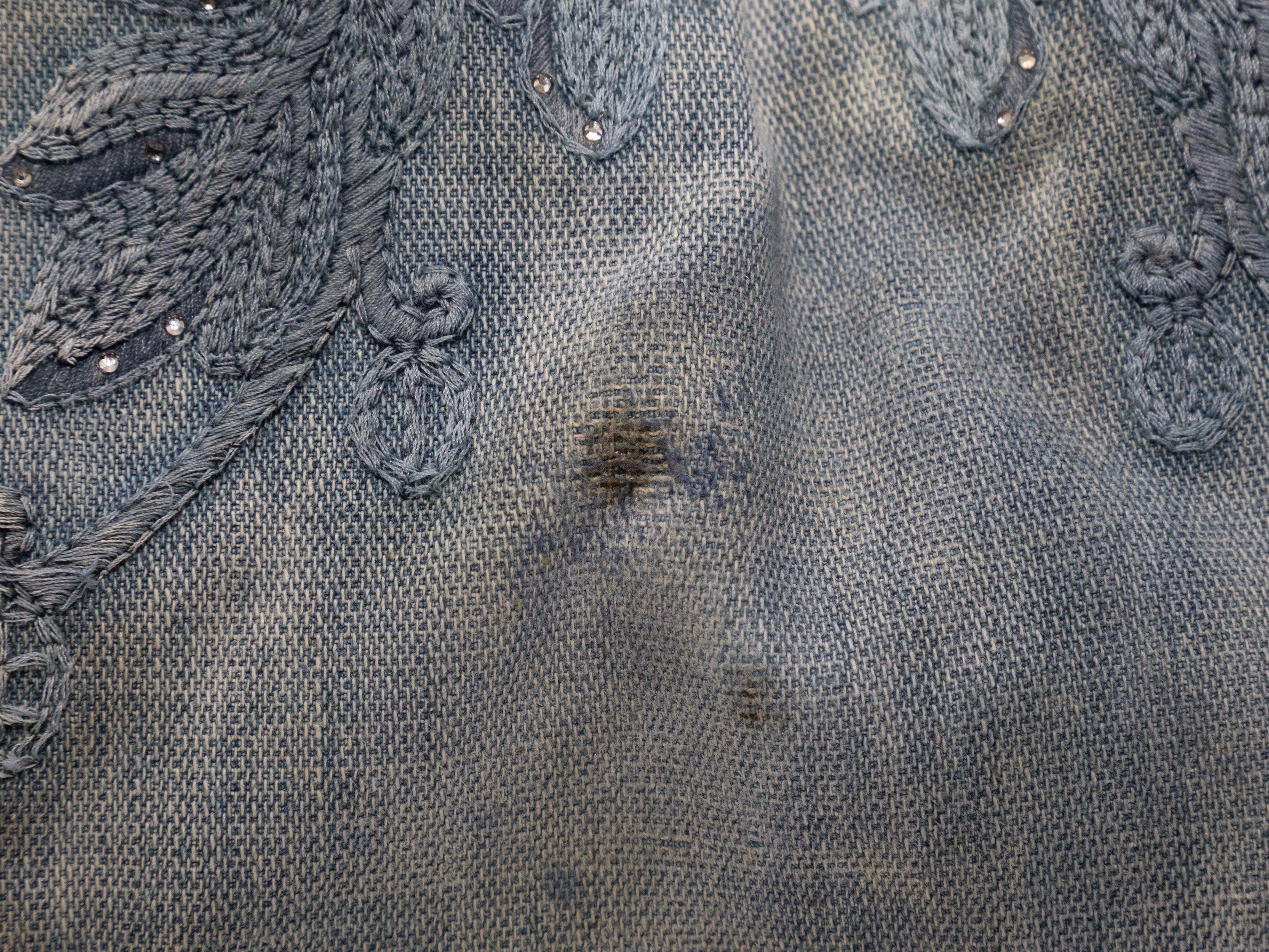 Women's Fendi Light Blue Denim Squirrel Embroidered Spy Bag