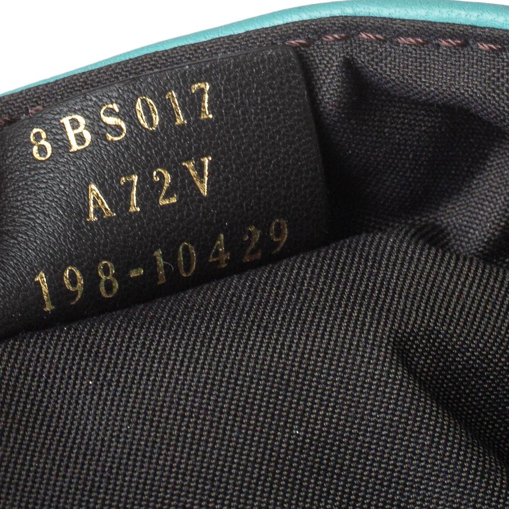 Fendi Light Blue FF Logo Embossed Leather Mini Baguette Bag at 