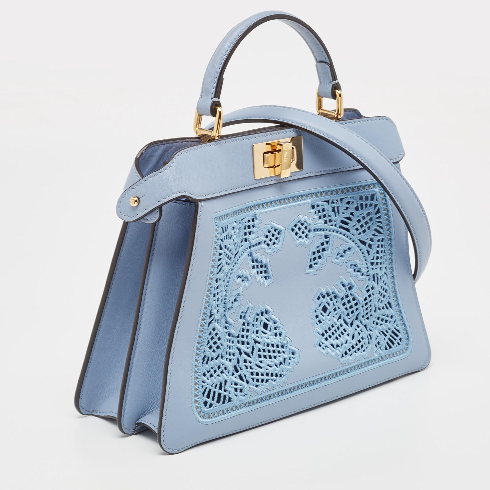 Fendi Light Blue Lasercut Leather Small Peekaboo ISeeU Top Handle Bag 3
