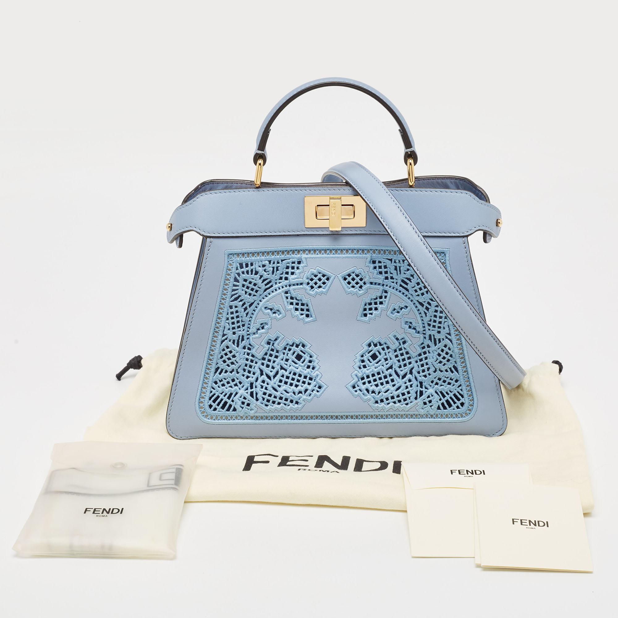 Fendi Light Blue Lasercut Leather Small Peekaboo ISeeU Top Handle Bag 4
