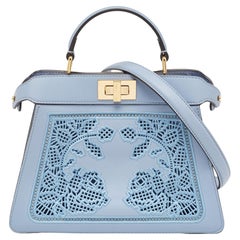 Fendi Light Blue Lasercut Leather Small Peekaboo ISeeU Top Handle Bag