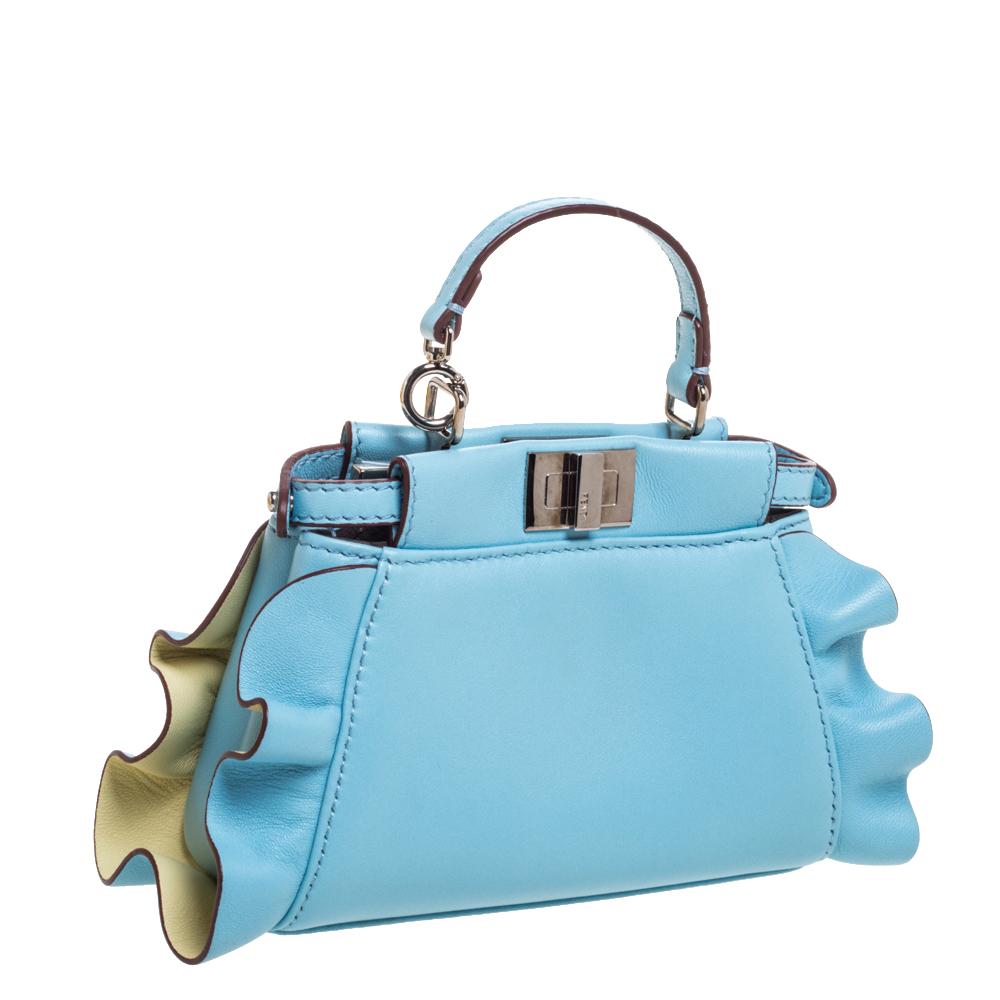 Women's Fendi Light Blue Leather Micro Peekaboo Top Handle Bag
