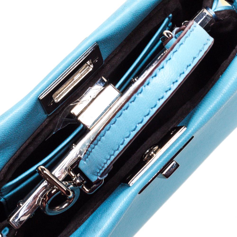 Fendi Light Blue Leather Micro Peekaboo Top Handle Bag 4