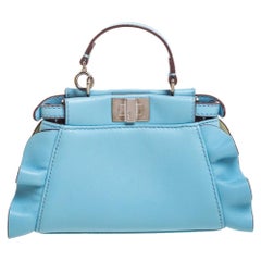 Used Fendi Light Blue Leather Micro Peekaboo Wave Crossbody Bag