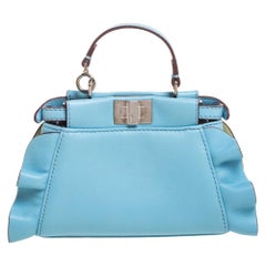 Used Fendi Light Blue Leather Micro Peekaboo Wave Crossbody Bag