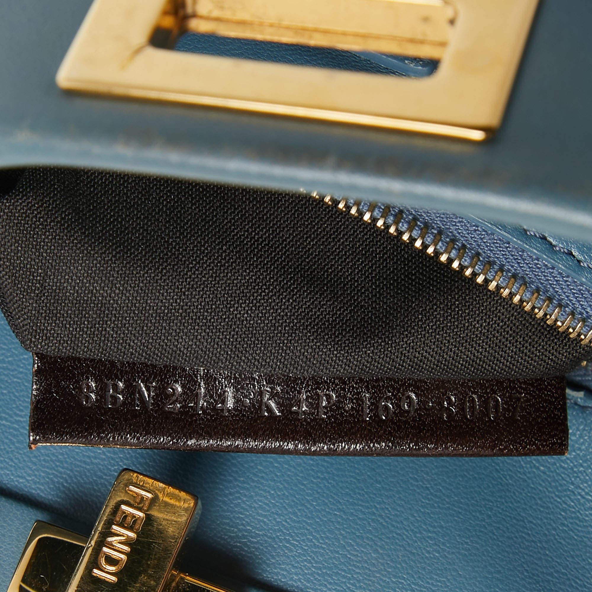 Fendi Light Blue Leather Mini Peekaboo Top Handle Bag For Sale 6